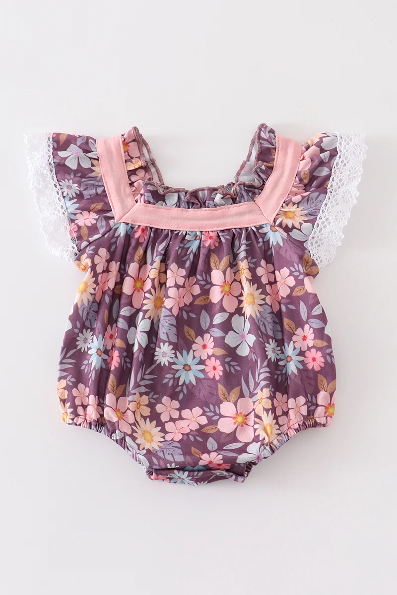 (Custom Design MOQ 5) Flowers Print Baby Girls Romper