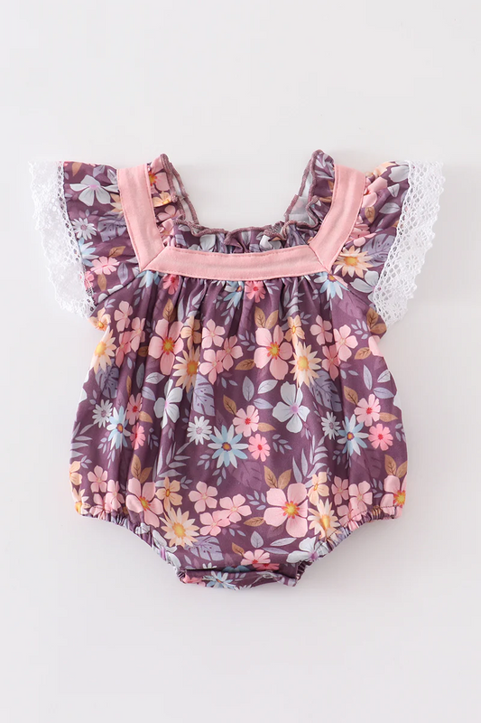 (Custom Design MOQ 5) Flowers Print Baby Girls Romper