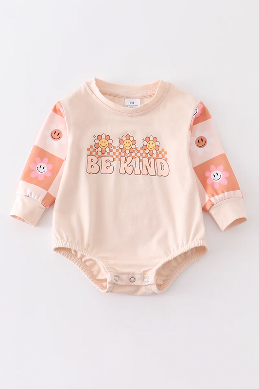 (Custom Design MOQ 5) Be Kind Flowers Smiling Plaid Print Baby Girls Romper