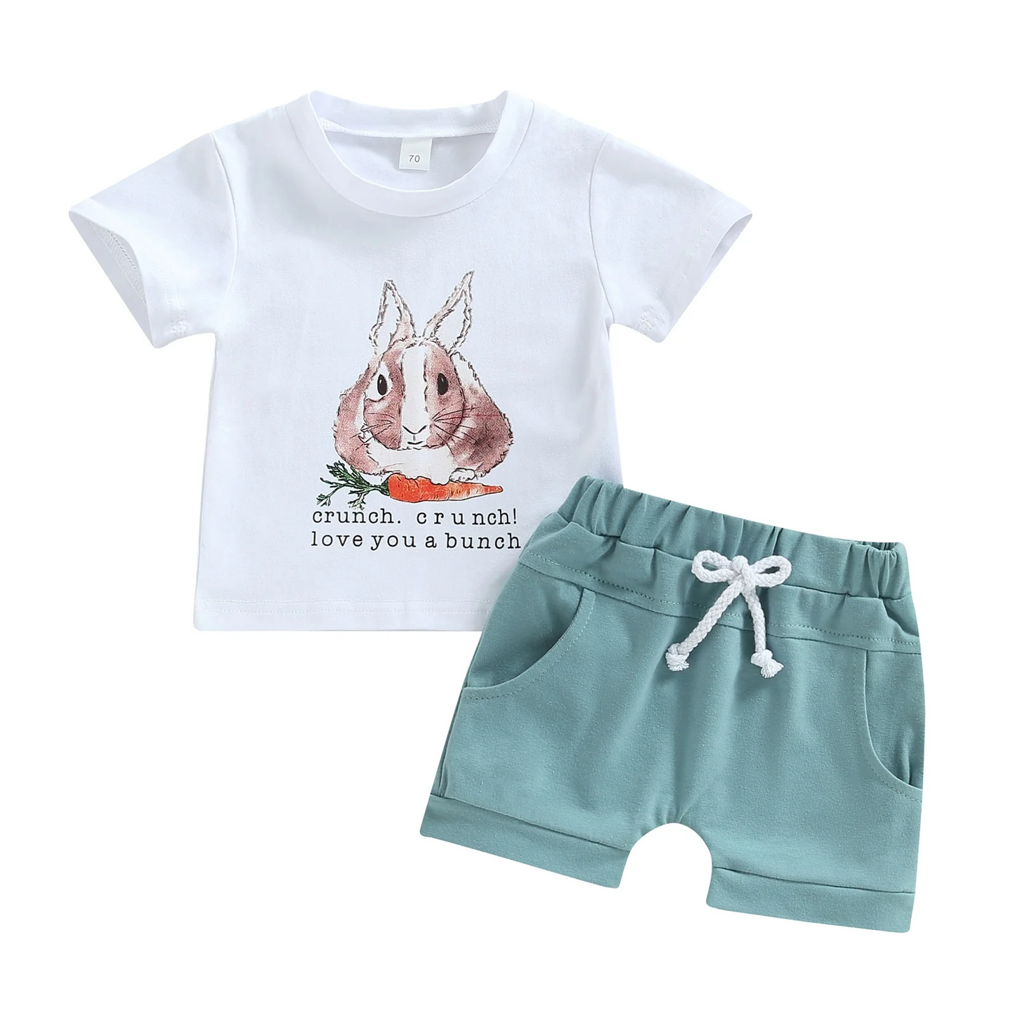 (Custom Design MOQ 5)  Crunch Bunny Print Boys Easter Clothes Set