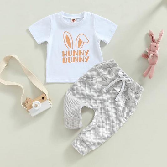 (Custom Design MOQ 5)  Hunny Bunny Boys Easter Clothes Set