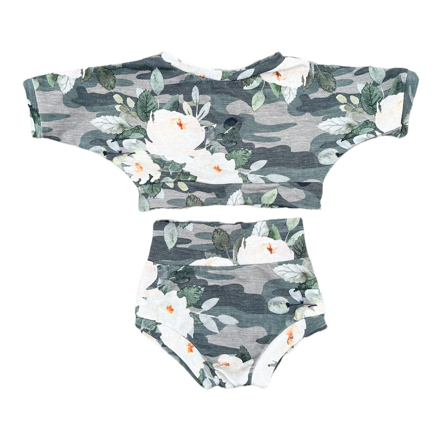 (Custom Design MOQ 5) Camo Flowers Baby Girls Bummie Set