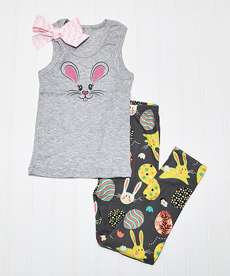 (Custom Design MOQ 5)  Bunny Egg Print Girls Easter Clothes Set