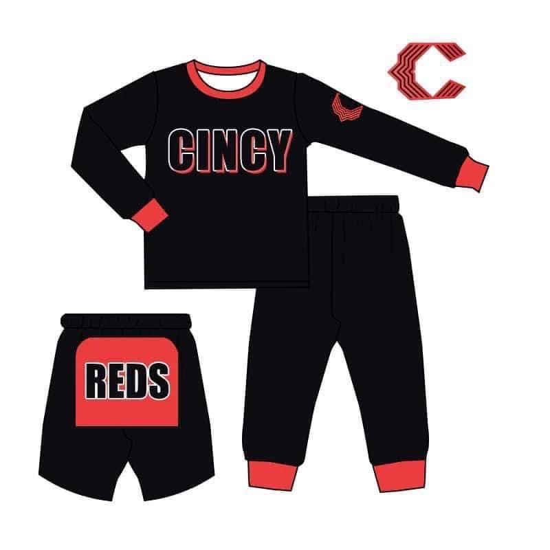 (Custom Design Preorder MOQ 5)Black Football Team's Print Kids Pajamas Clothes Set