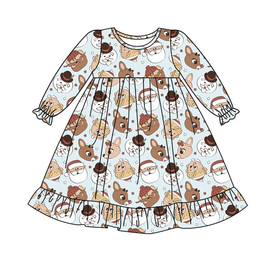 (Custom Design MOQ 5)Deer Christmas Santa Print Girls Pajamas Gown