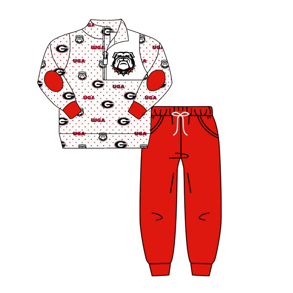 (Custom Design Preorder MOQ 5)Red Football Team's print button pullover shirts pants boys fall clothes set