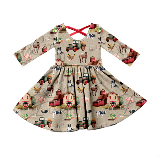 (Custom Design Preorder MOQ 5)Farm Animals Print Knee Length Dress