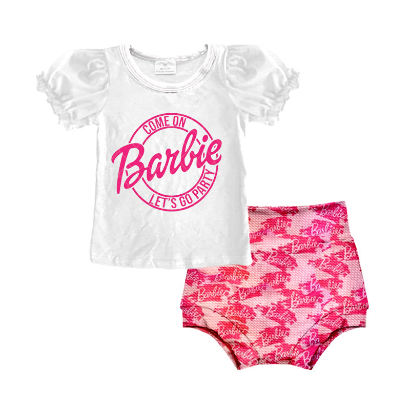 (Custom Design MOQ 5)  Let's Go Party Pink BA Print Baby Girls Bummie Set