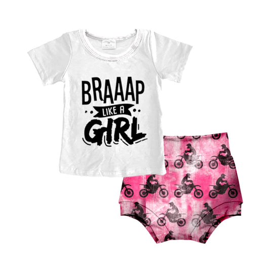 (Custom Design MOQ 5)  Motor Print Baby Girls Bummie Set