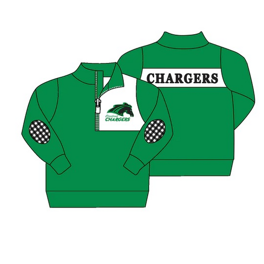 (Custom Design Preorder MOQ 5)Boys green football team's long sleeve zipper pullover shirts