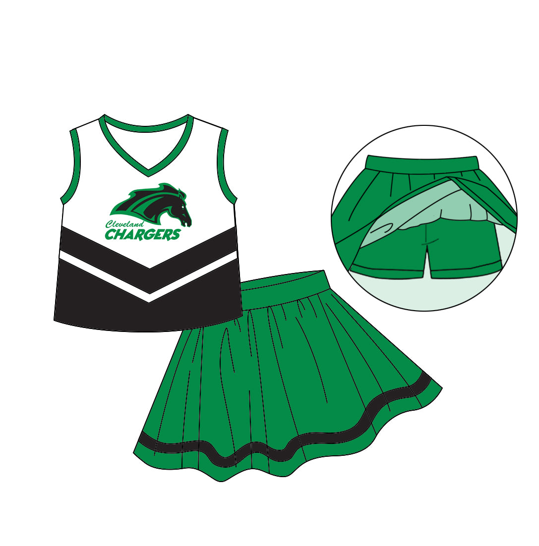 (Custom Design Preorder MOQ 5)Green Football Team's Skirts With The Shorts Girls Clothes Sets