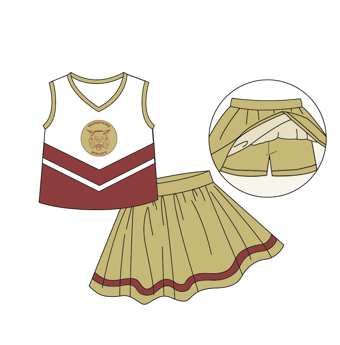 (Custom Design Preorder MOQ 5)Gold Football Team's Skirts With The Shorts Girls Clothes Sets