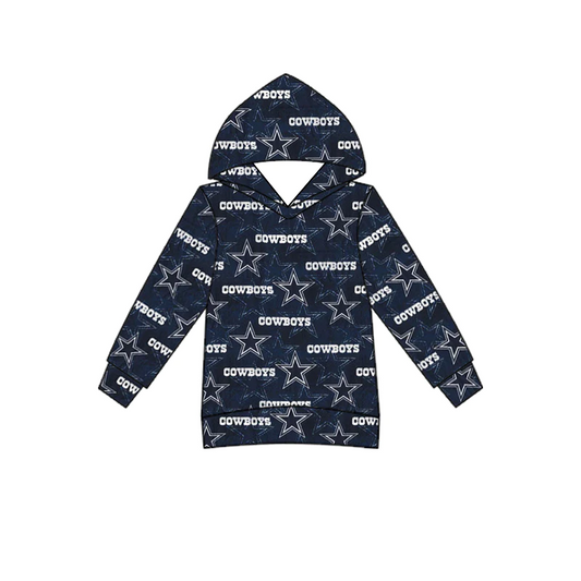 (Custom Design MOQ 5) Navy Star Football Team's Print Boys Hoodie Top