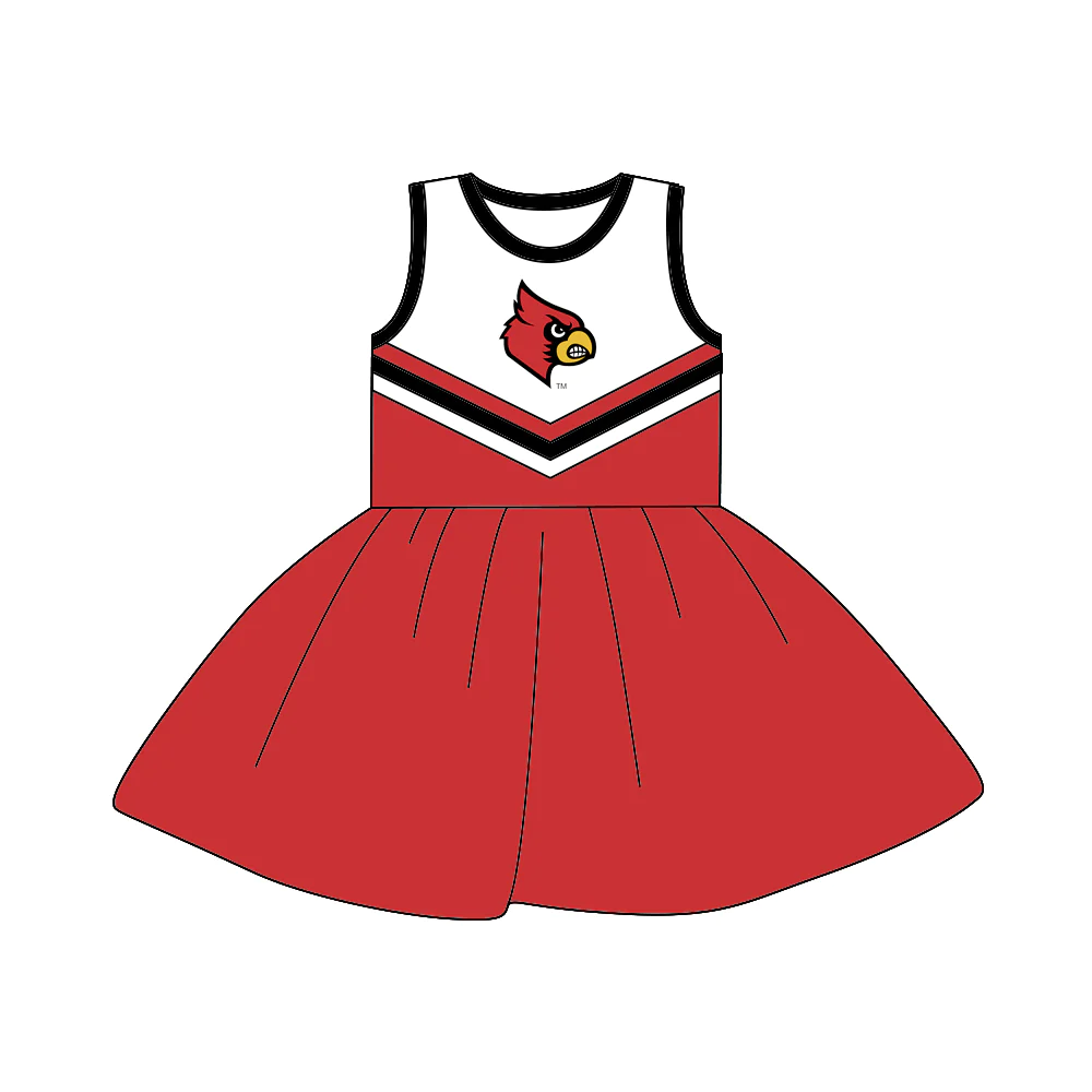 (Custom Design Preorder MOQ 5)Red Football Team's Print Knee Length Dress