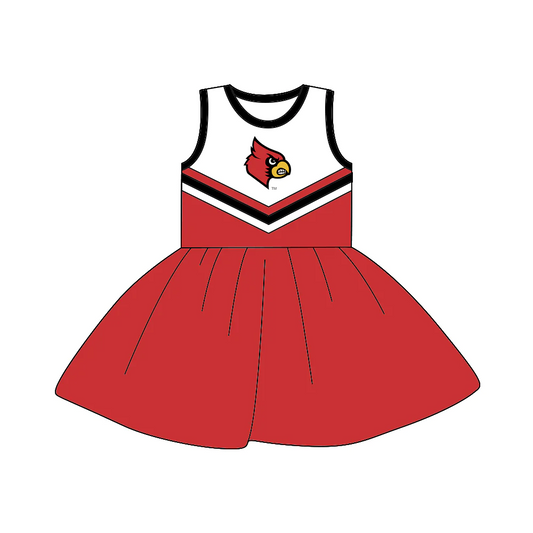 (Custom Design Preorder MOQ 5)Red Football Team's Print Knee Length Dress