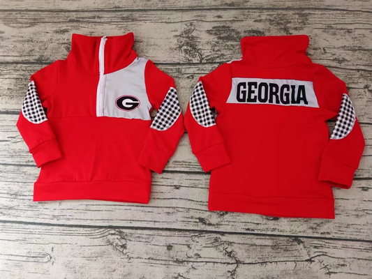 (Custom Design Preorder MOQ 5)Red G Football Team's Long Sleeve Boys Zipper Pullover Tee Shirts Top