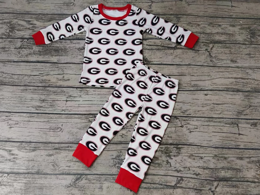 (Custom Design Preorder MOQ 5)Red G Football Team's Print Boys Pajamas Clothes Set