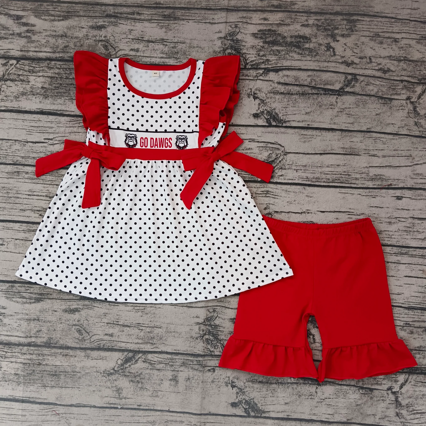 (Custom Design Preorder MOQ 5)Red G Football Team's Print Girls Shorts Clothes Set