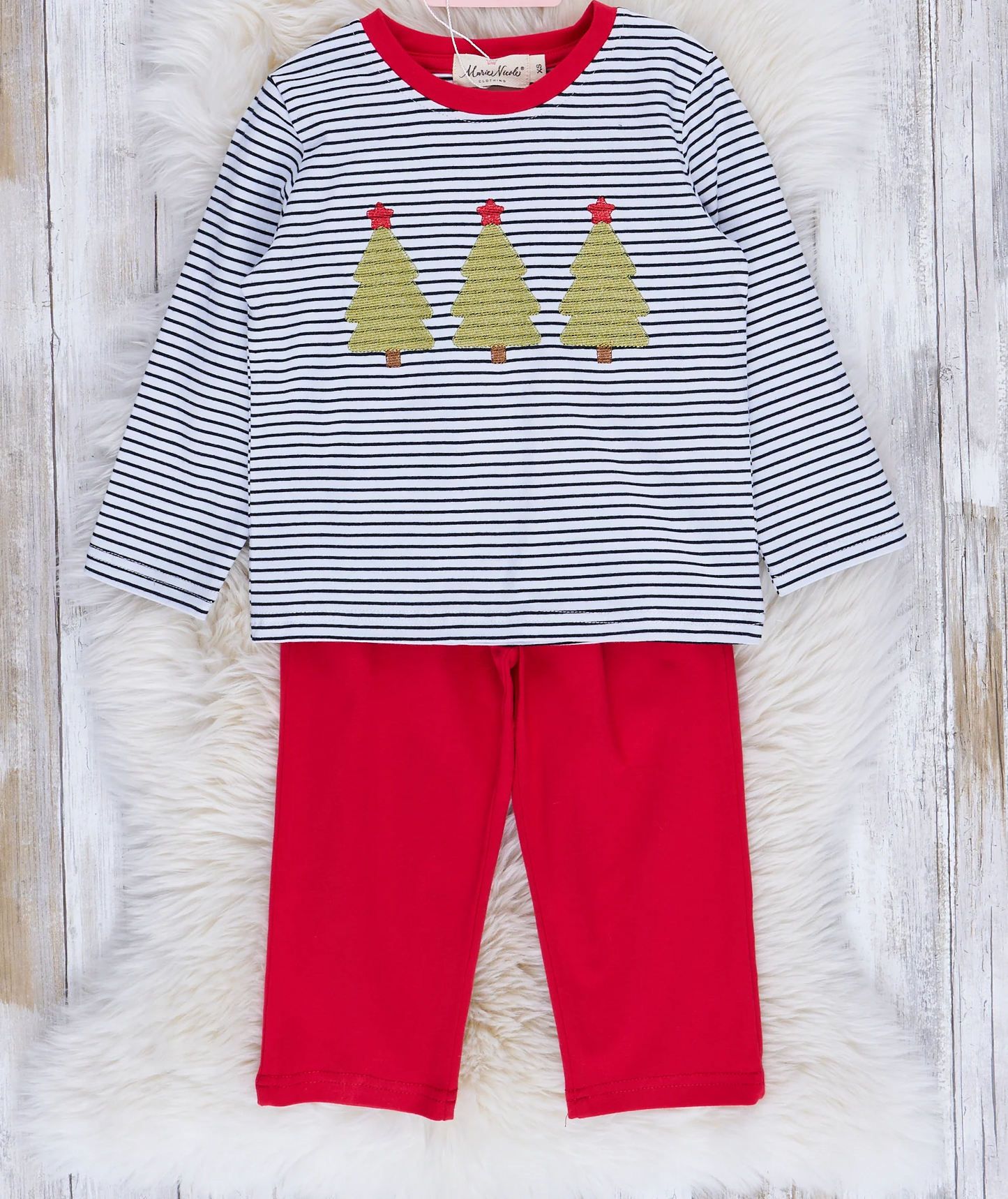 (Custom Design MOQ 5) Christmas Tree Print Boys Clothes Set