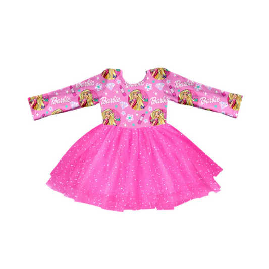 (Custom Design Preorder MOQ 5)Pink BA Print Girls Tulle Knee Length Dress