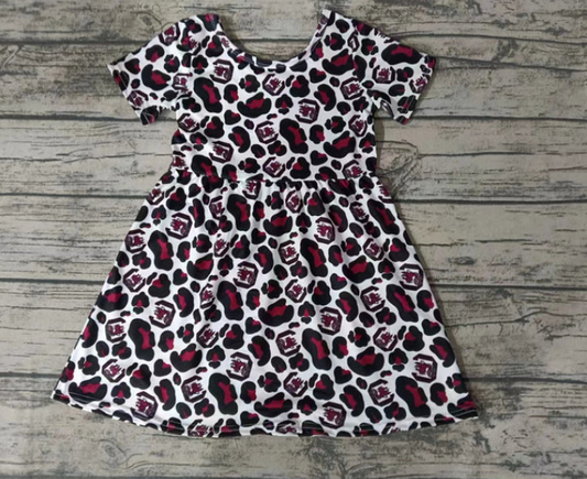 (Custom Design Preorder MOQ 5)Wine Football Team's Leopard Print Girls Knee Length Dress