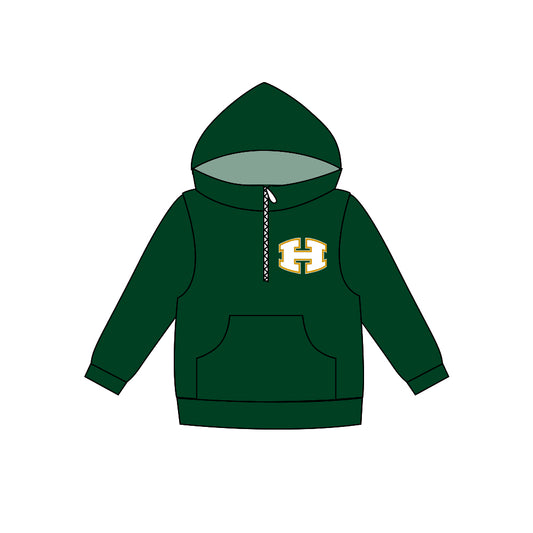 (Custom Design Preorder MOQ 5)Green H Football Team's Boys Hoodie Top