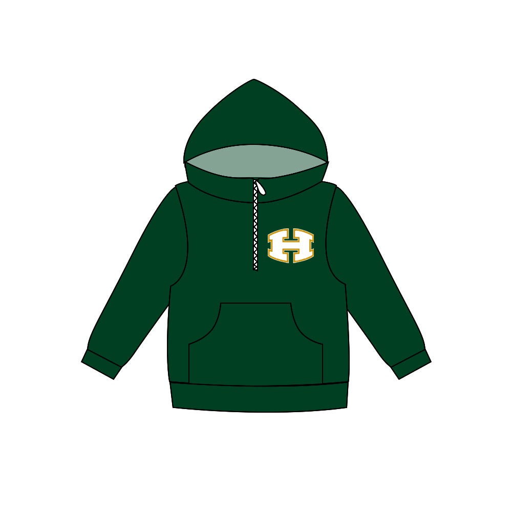 (Custom Design Preorder MOQ 5)Green H Football Team's Print Adult Hoodie Top