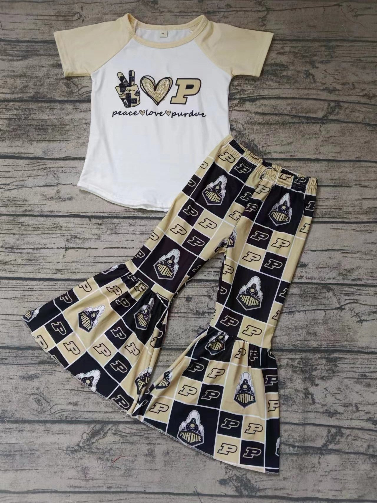 (Custom Design Preorder MOQ 5) P Football Team's Print Girls Bell Pants Clothes Set