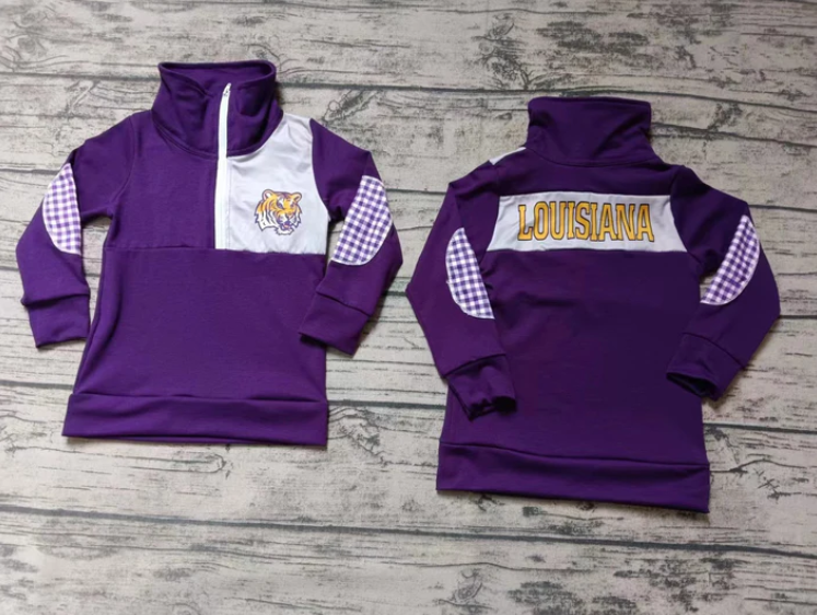 (Custom Design Preorder MOQ 5)Purple Football Team's Long Sleeve Boys Zipper Pullover Tee Shirts Top