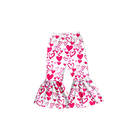 (Custom Design Preorder MOQ 5) Heart Print Bell Bottom Pants Girls Valentine's Clothes