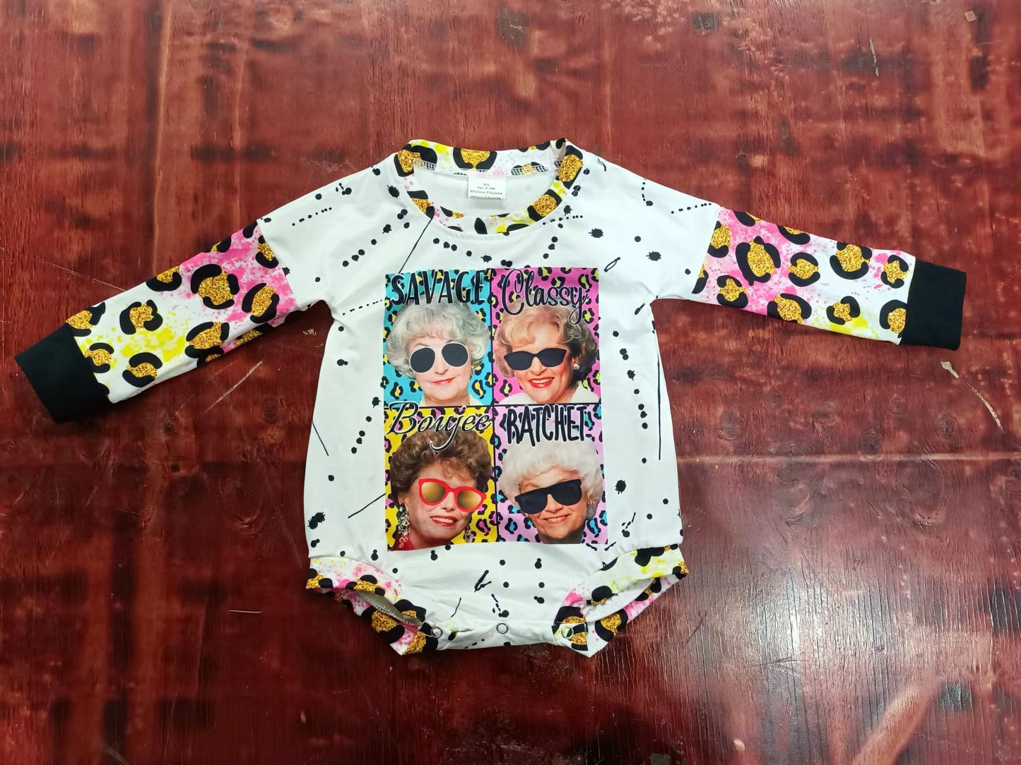 (Custom Design Preorder MOQ 5) Movie Character Leopard Print Baby Girls Romper