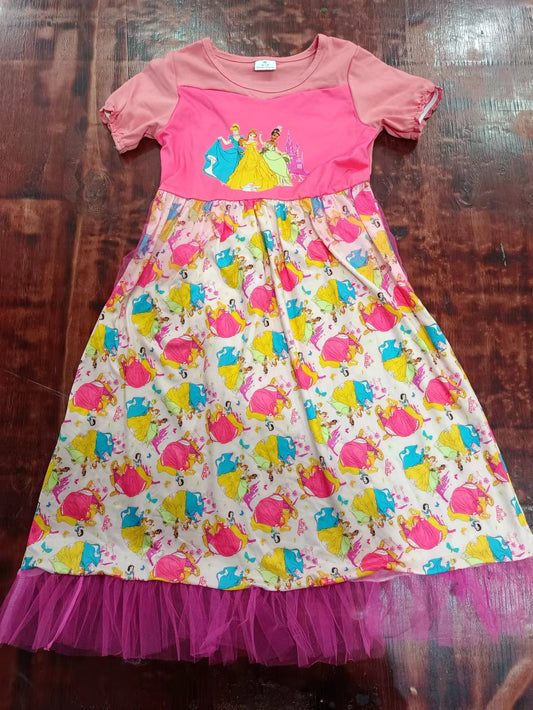 (Custom Design Preorder MOQ 5) Cartoon Princess Print Girls Ankle Length Tulle Dress