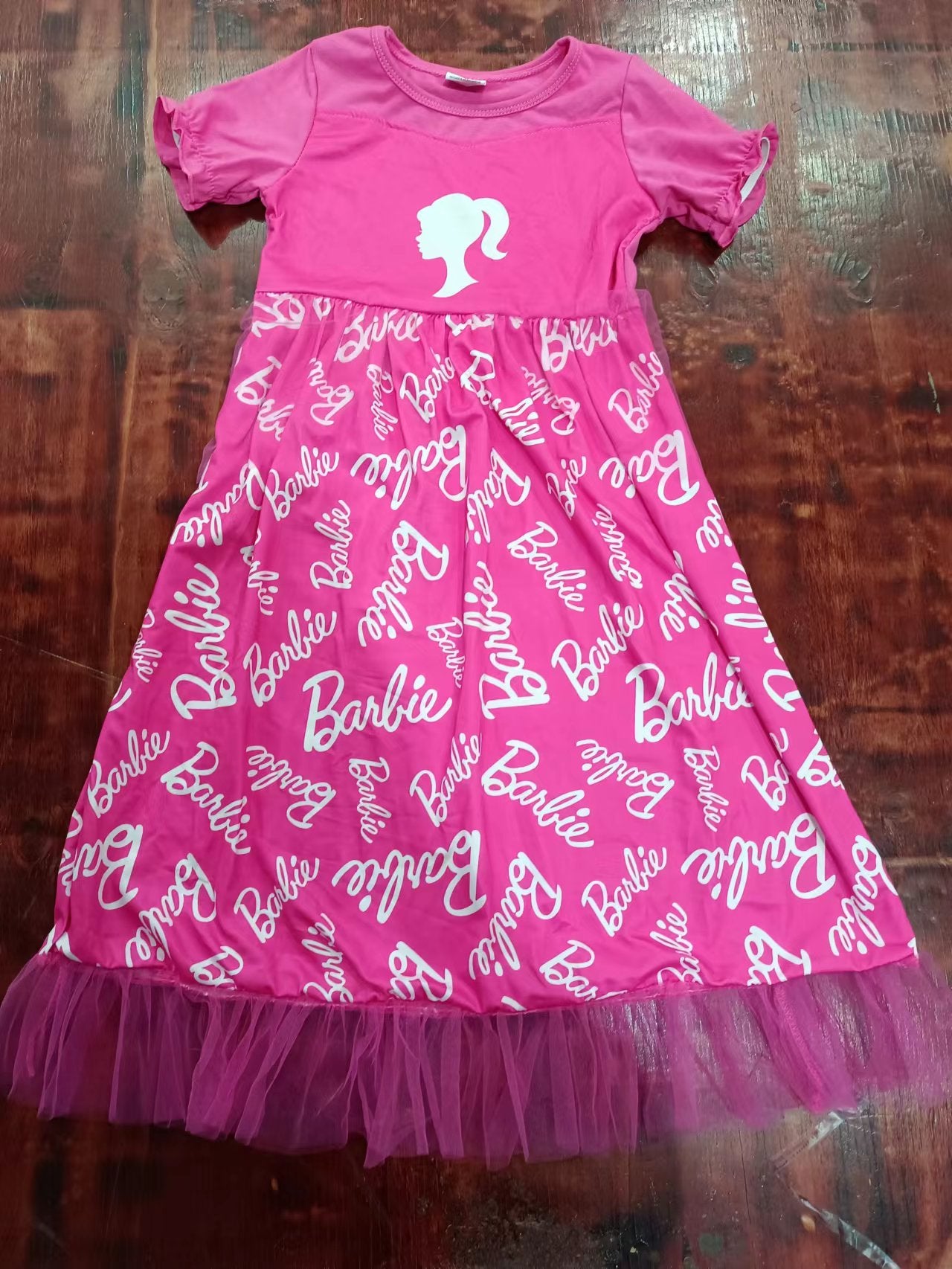 (Custom Design Preorder MOQ 5) Pink BA Print Girls Ankle Length Tulle Dress