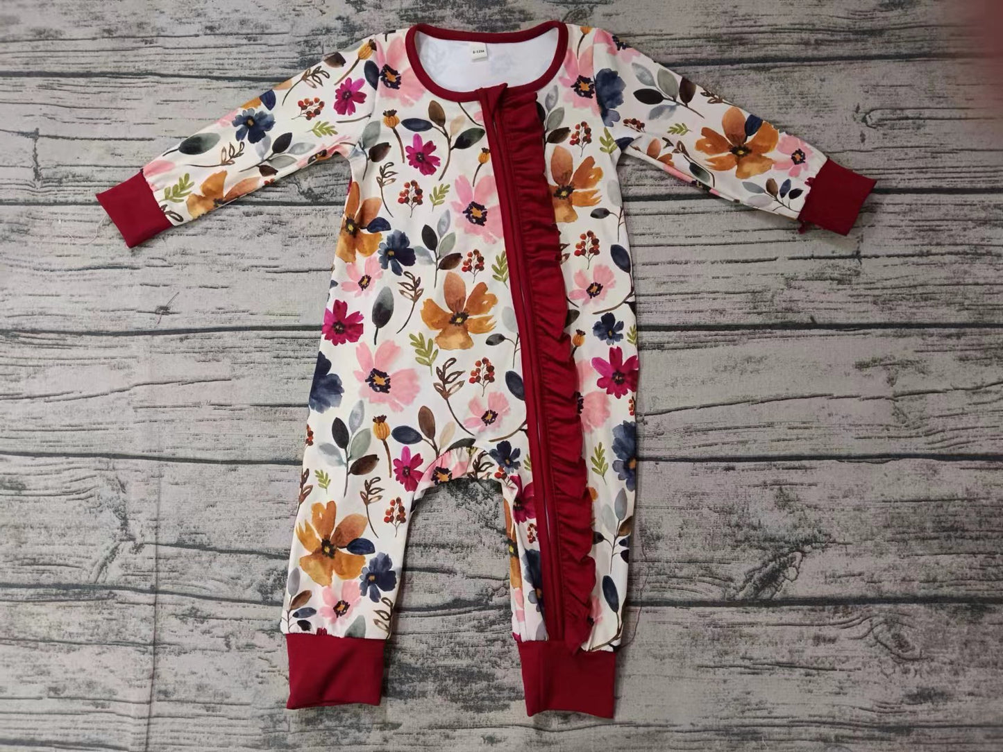 (Custom Design Preorder MOQ 5) Flowers Print Baby Girls Sleeper Zipper Romper