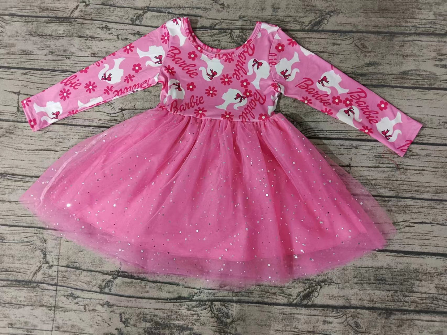 (Custom Design Preorder MOQ 5) Pink BA Print Girls Knee Length Tulle Dress