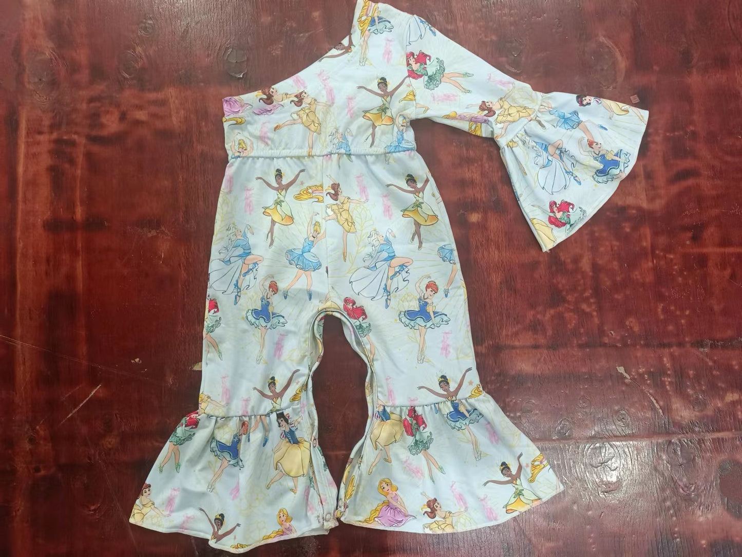 (Custom Design Preorder MOQ 5) Cartoon Princess Print Girls One Shoulder Jumpsuit