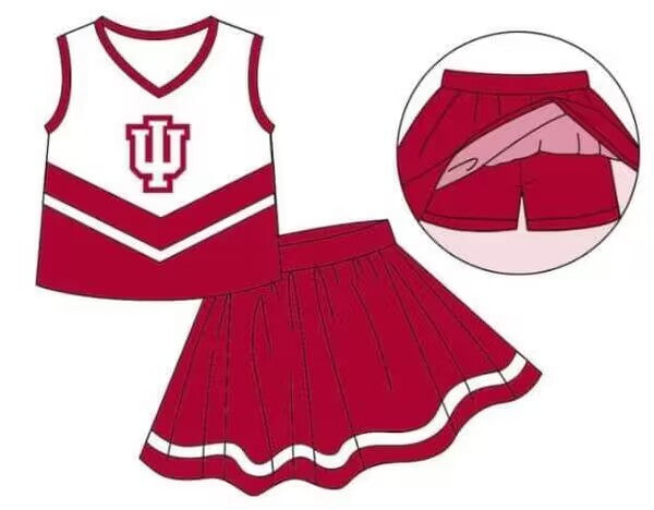 (Custom Design Preorder MOQ 5)Red Football Team's Skirts With The Shorts Girls Clothes Sets