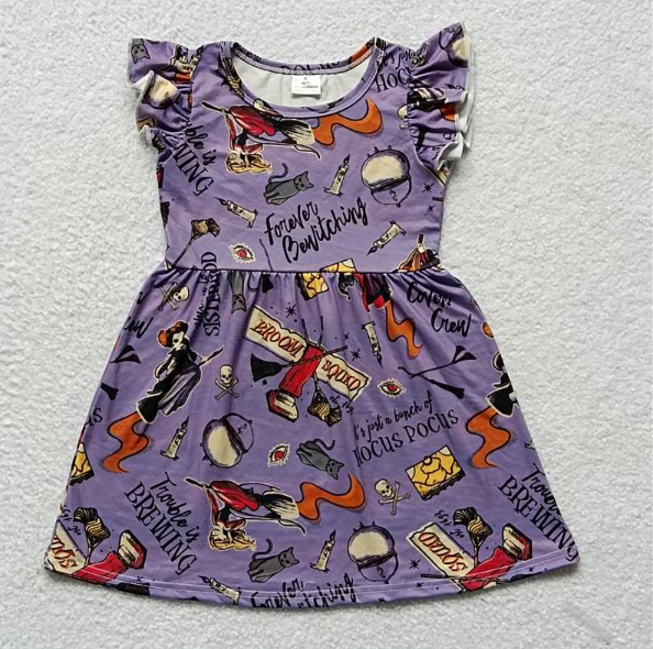 (Promotion)G3-18.。 Flutter Sleeve Purple Witch Halloween Dress