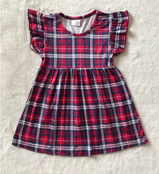 (Promotion)G3-23-3** Flutter Sleeve Red Plaid Christmas Dress