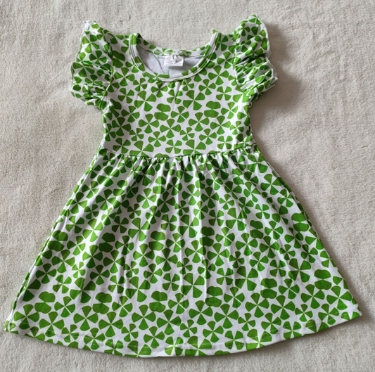 (Promotion)G4-7-7 Flutter Sleeve Green Quatrefoil St. Patrick's Dress