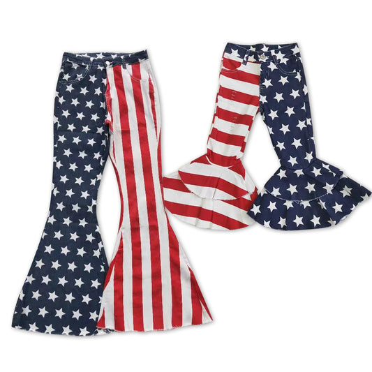 Mommy and Me Matching Jeans- Navy Star Red Stripes Denim 4th of July Bell Bottom Pants