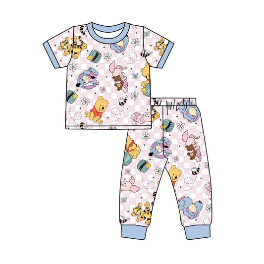 (Custom Design Preorder MOQ 5) Cartoon Animals Print Girls Pajamas Clothes Set