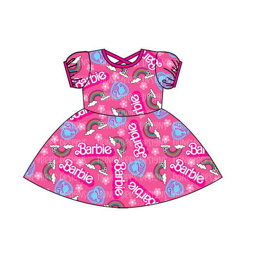 (Custom Design Preorder MOQ 5) Pink BA Rainbow Print Girls Knee Length Dress