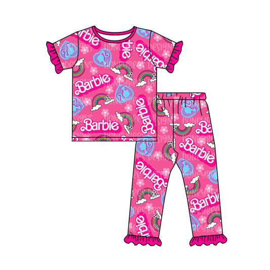 (Custom Design Preorder MOQ 5) Pink BA Rainbow Print Girls Pajamas Clothes Set