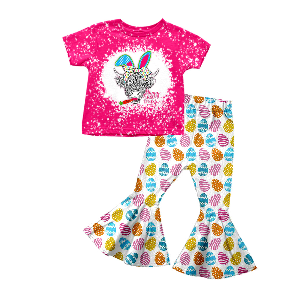 (Custom Design Preorder MOQ 5) Happy Easter Heifer Egg Print Girls Clothes Set