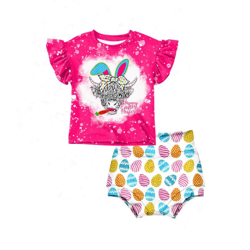 (Custom Design Preorder MOQ 5) Happy Easter Heifer Egg Print Baby Girls Bummie Set