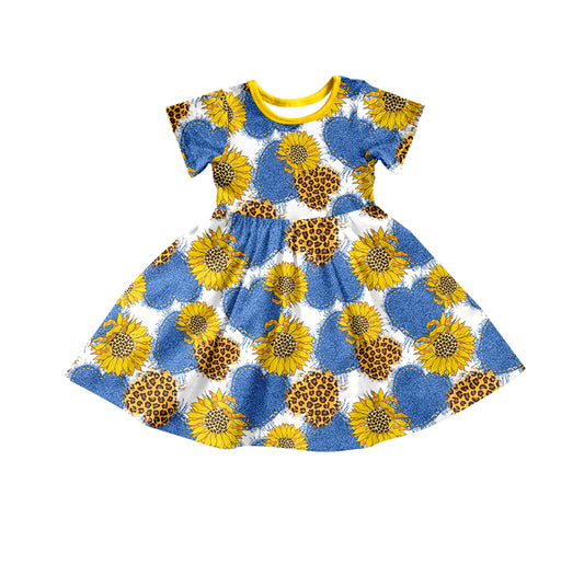 (Custom Design Preorder MOQ 5)Sunflowers Girls Knee Length Dress