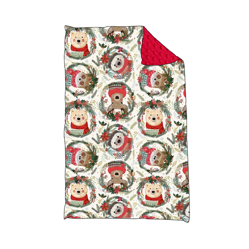 (Custom Design Preorder MOQ 5)Christmas Bear Deer Print Baby Blanket