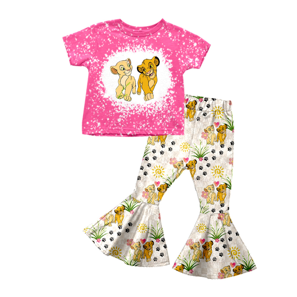 (Custom Design Preorder MOQ 5) Cute Cartoon Lion Print Girls Valentine's Clothes Set