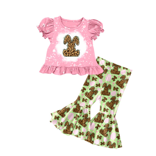 (Custom Design Preorder MOQ 5) Leopard Bunny Print Girls Easter Clothes Set